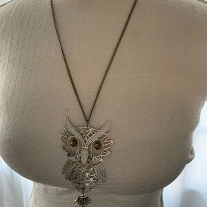 Silver Owl Pendant Statement Necklace